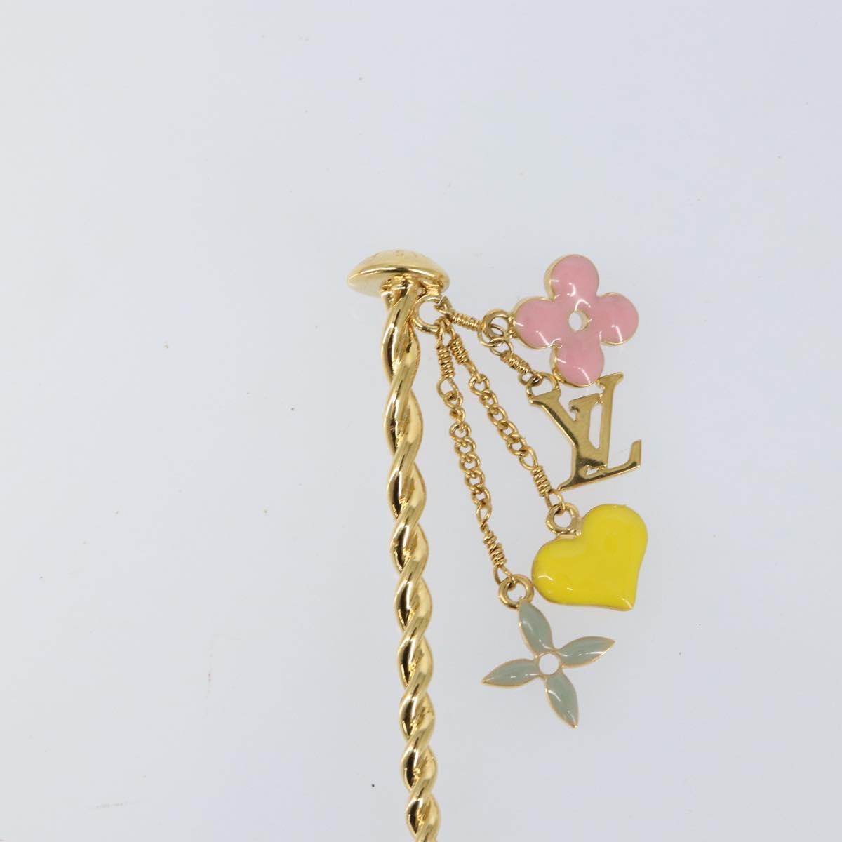 LOUIS VUITTON Sweet Monogram Pick Cheveux Hair Pin metal Gold M65847 Auth 153424