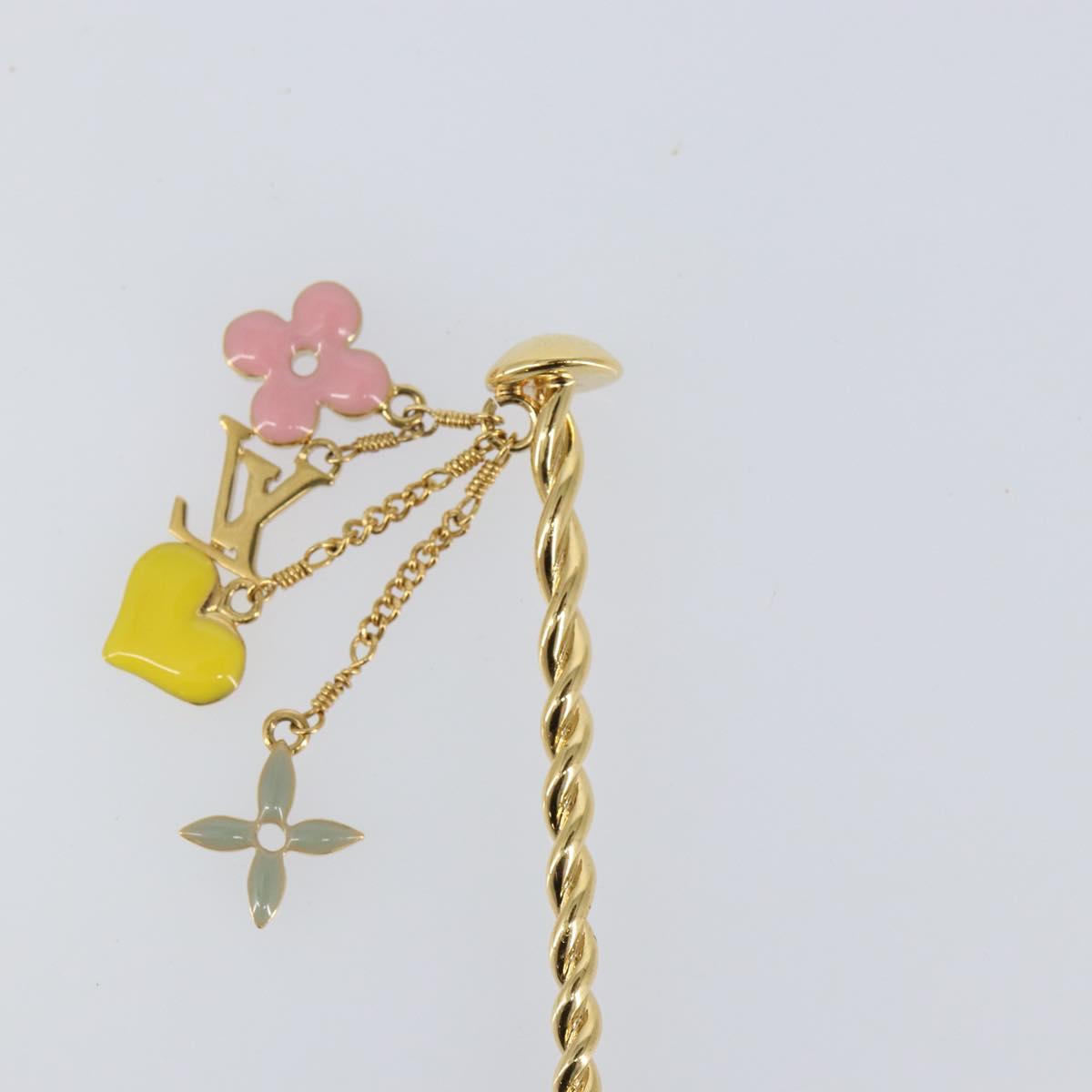 LOUIS VUITTON Sweet Monogram Pick Cheveux Hair Pin metal Gold M65847 Auth 153424