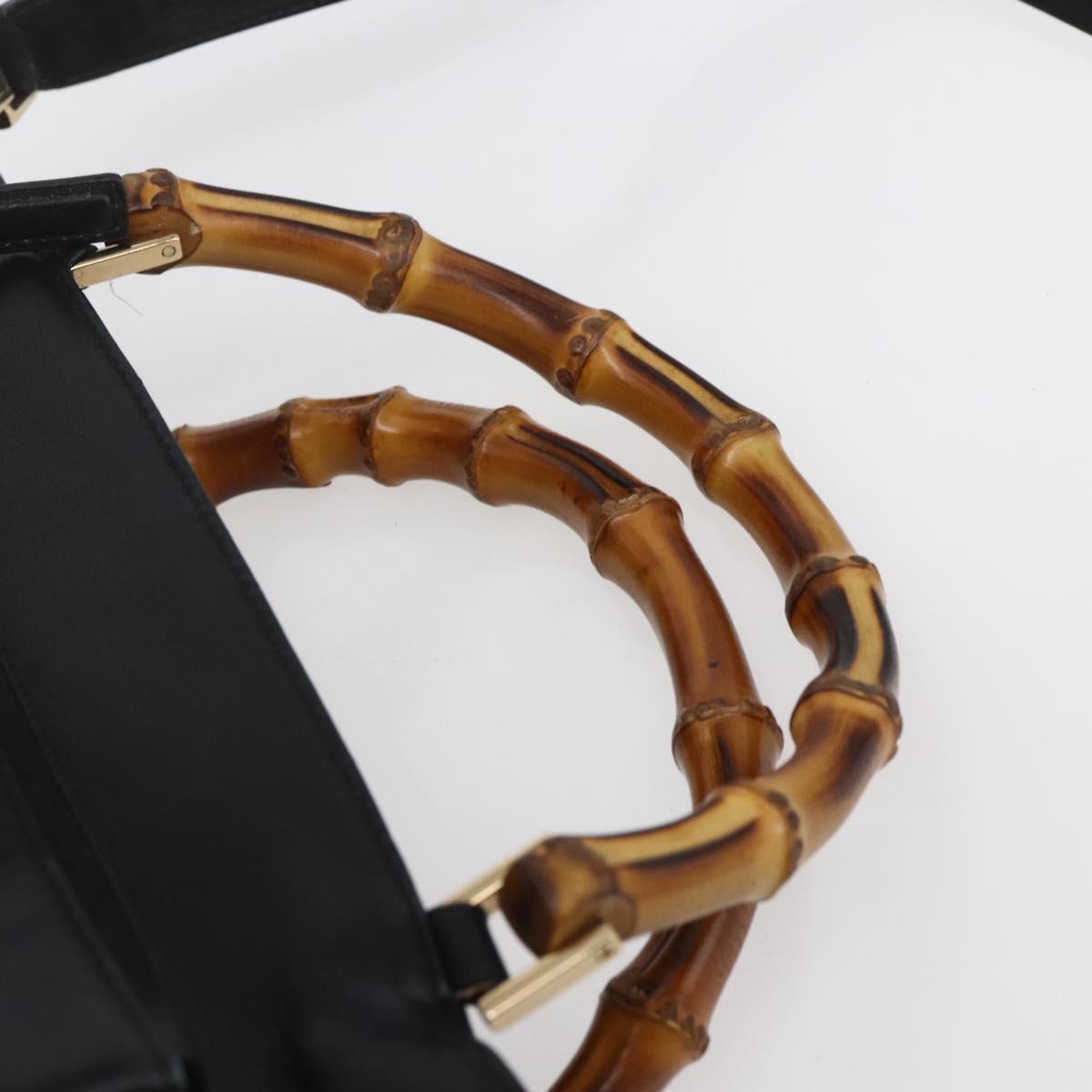 GUCCI Bamboo Hand Bag Leather 2way Black Gold 002 2058 0508 0 Auth 153437