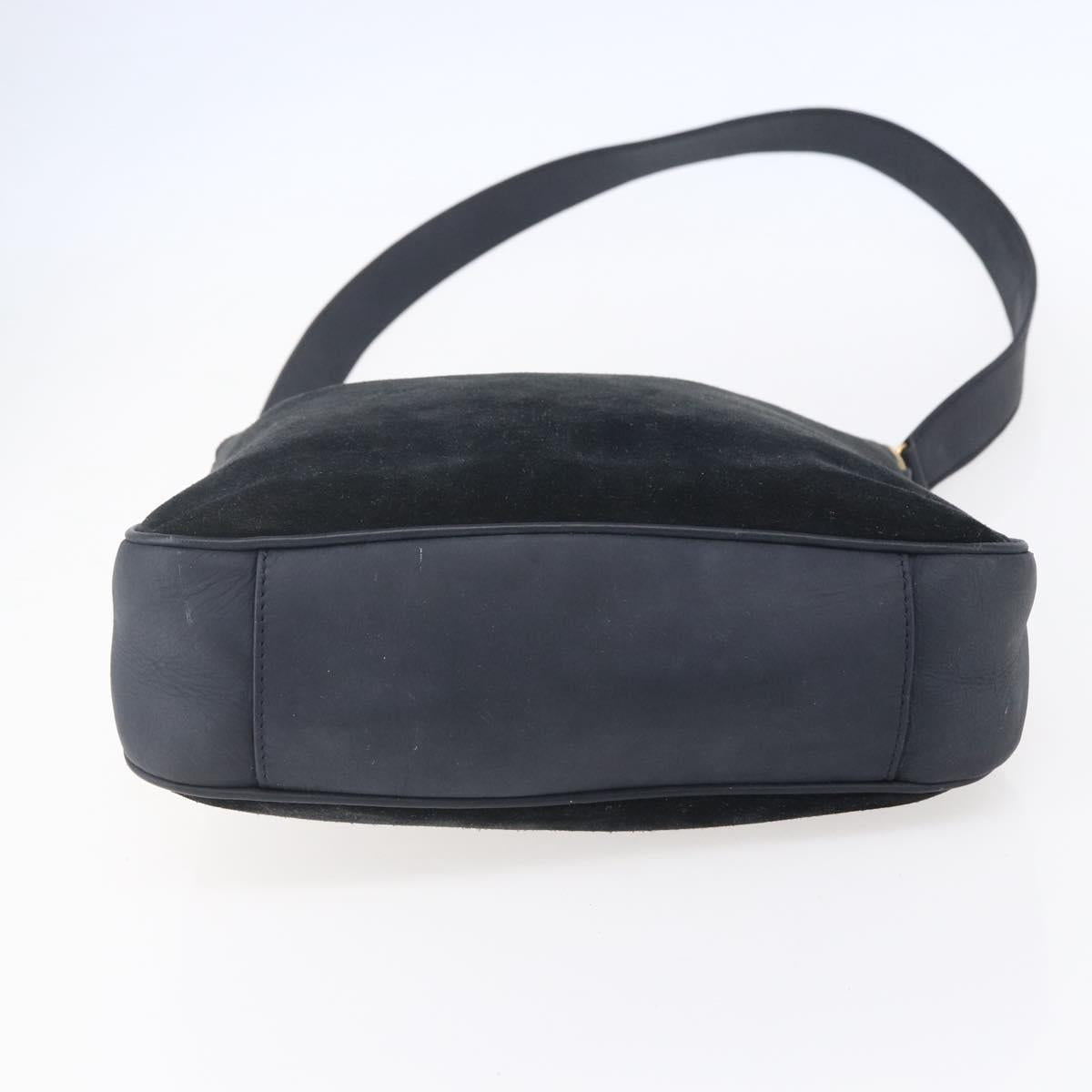 GUCCI Bamboo Hand Bag Suede 2way Navy Gold Auth 153438