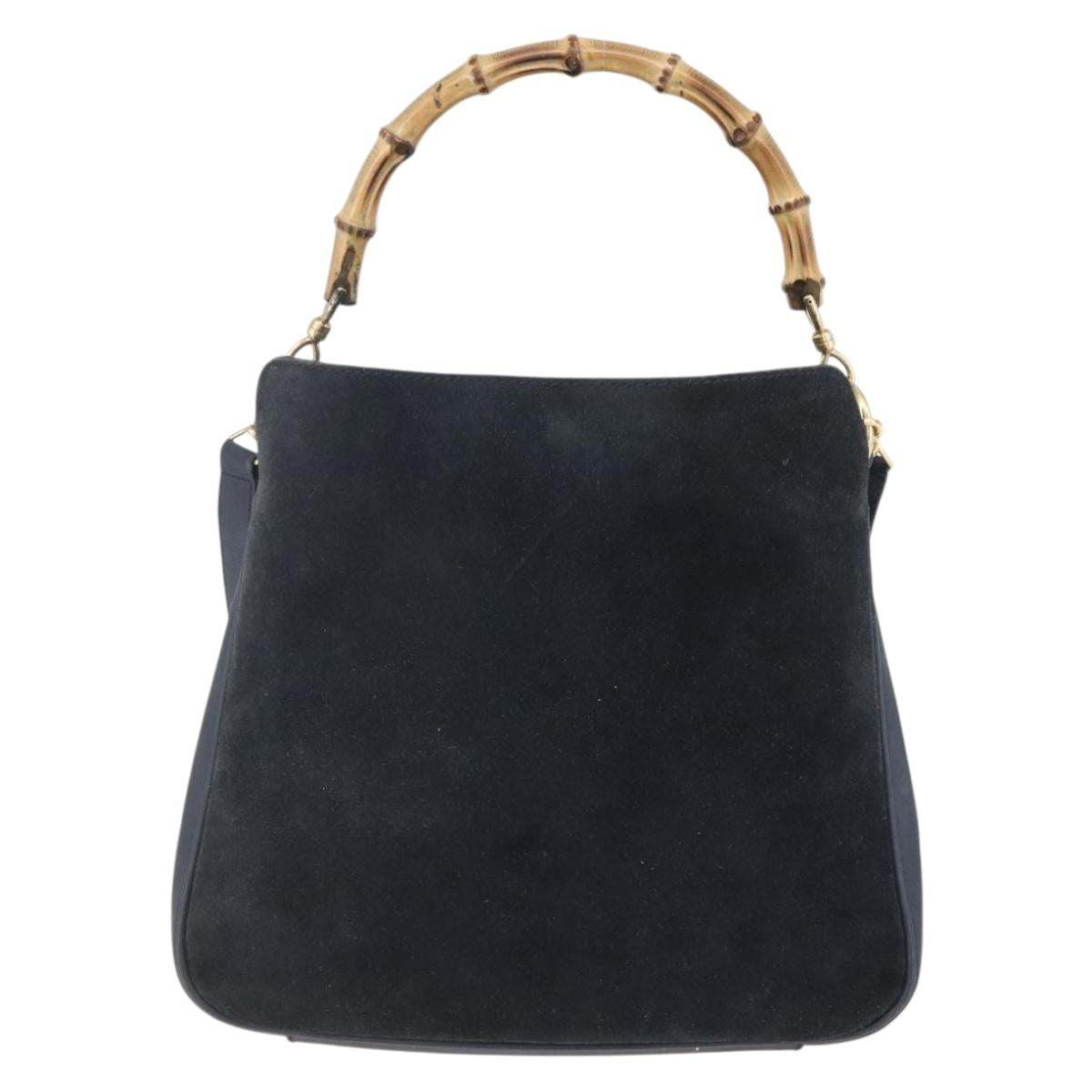 GUCCI Bamboo Hand Bag Suede 2way Navy Gold Auth 153438