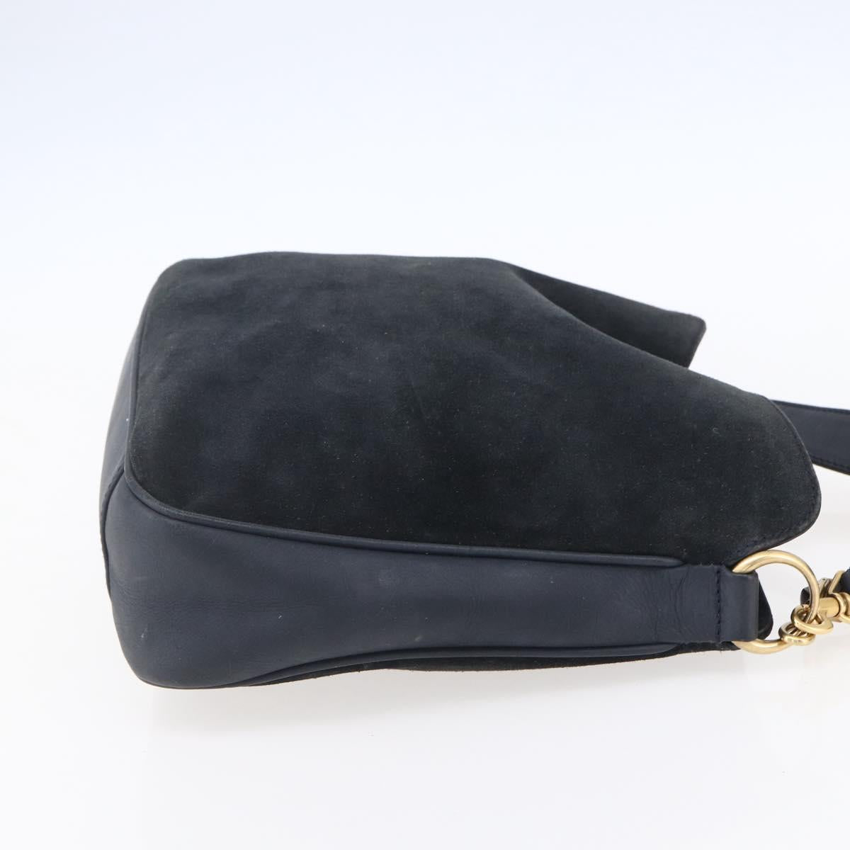 GUCCI Bamboo Hand Bag Suede 2way Navy Gold Auth 153438
