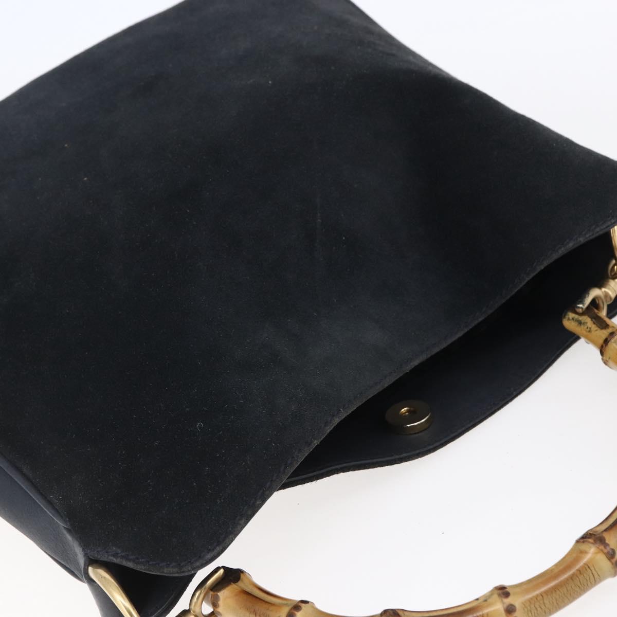 GUCCI Bamboo Hand Bag Suede 2way Navy Gold Auth 153438