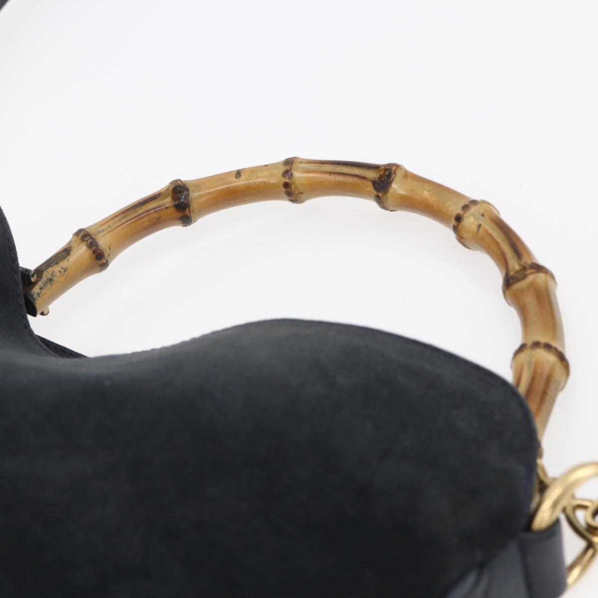 GUCCI Bamboo Hand Bag Suede 2way Navy Gold Auth 153438