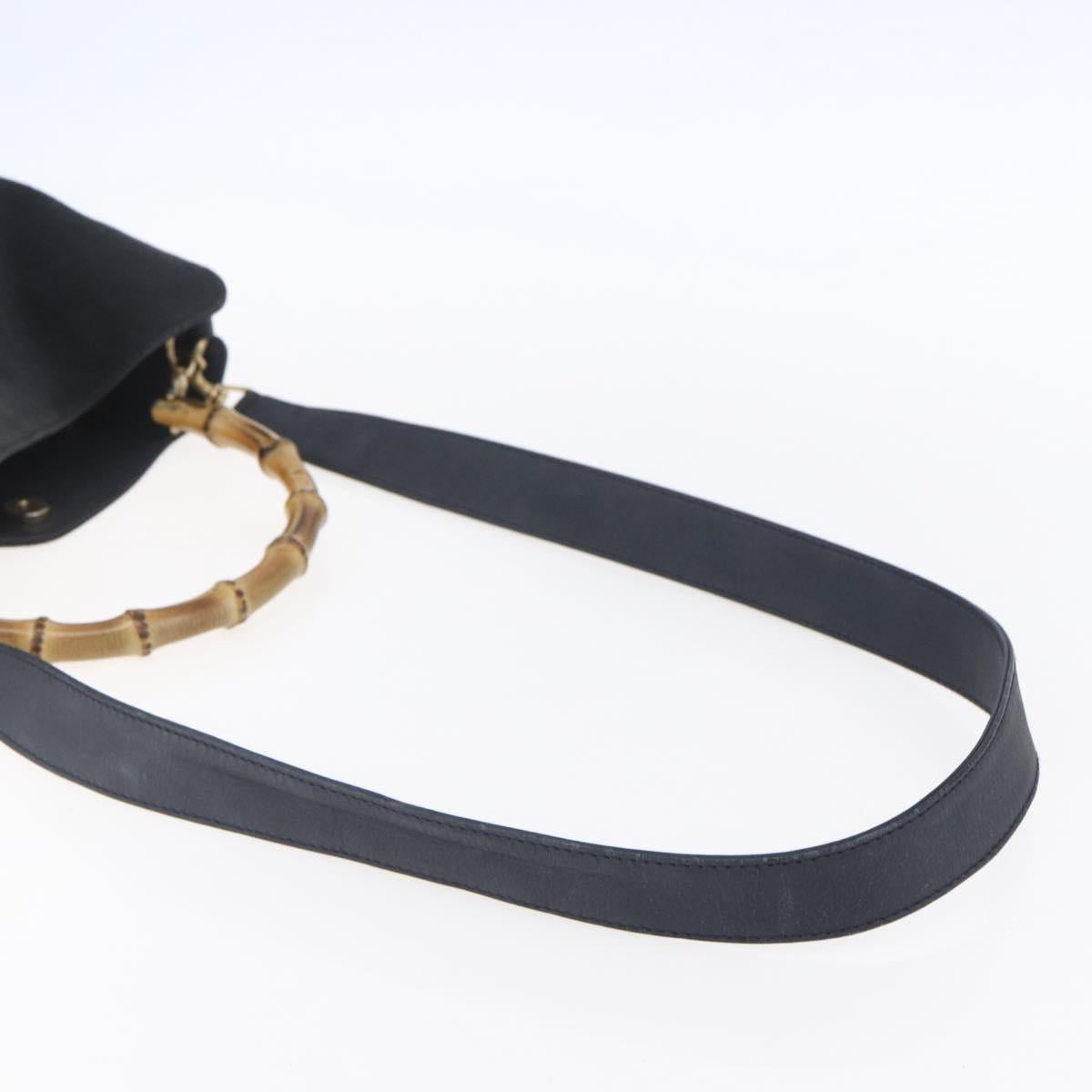 GUCCI Bamboo Hand Bag Suede 2way Navy Gold Auth 153438