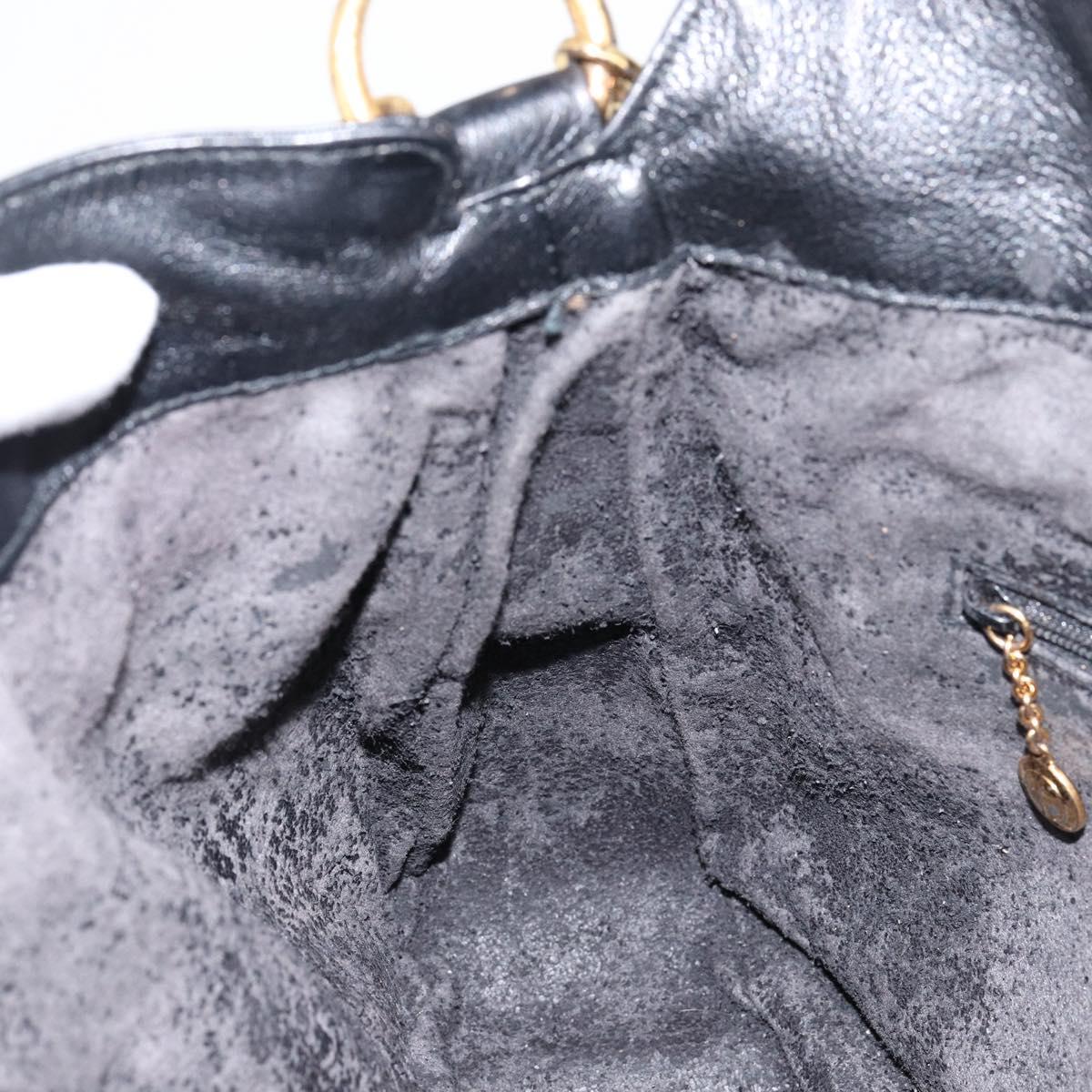 GUCCI Bamboo Hand Bag Leather 2way Black Gold 001 14 1638 Auth 153439