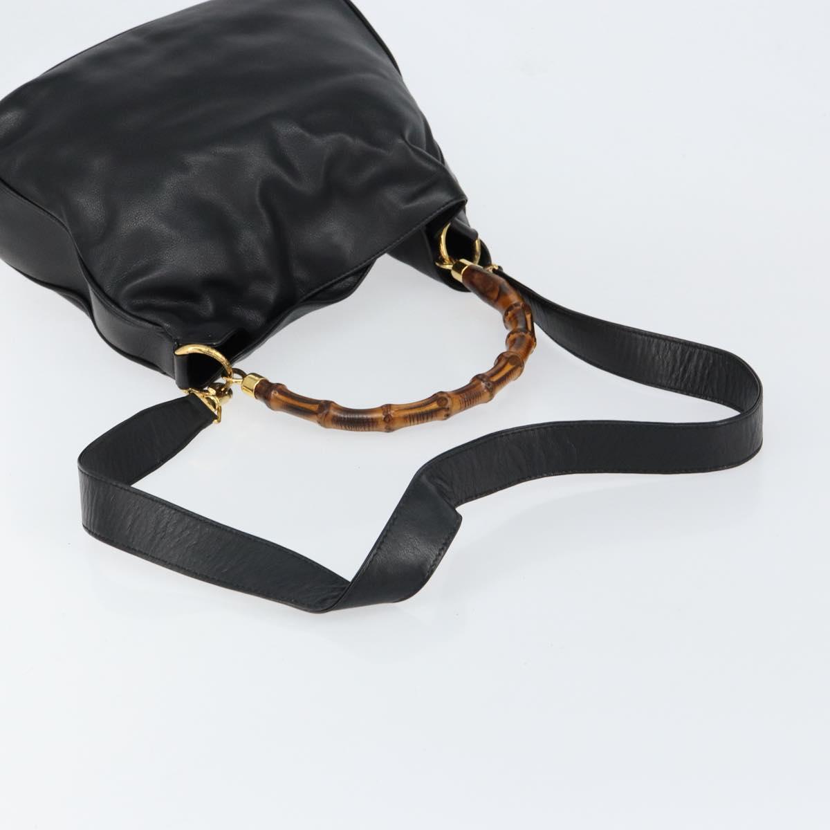 GUCCI Bamboo Hand Bag Leather 2way Black Gold 001 14 1638 Auth 153439