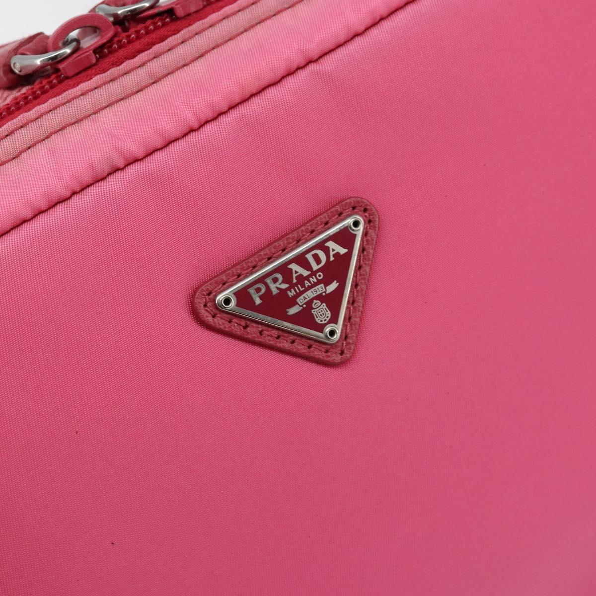 PRADA Vanity Cosmetic Pouch Nylon Pink Silver Auth 153441