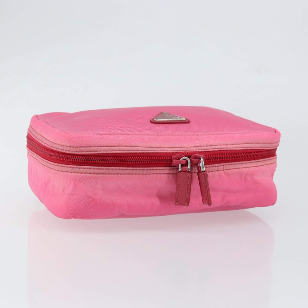 PRADA Vanity Cosmetic Pouch Nylon Pink Silver Auth 153441