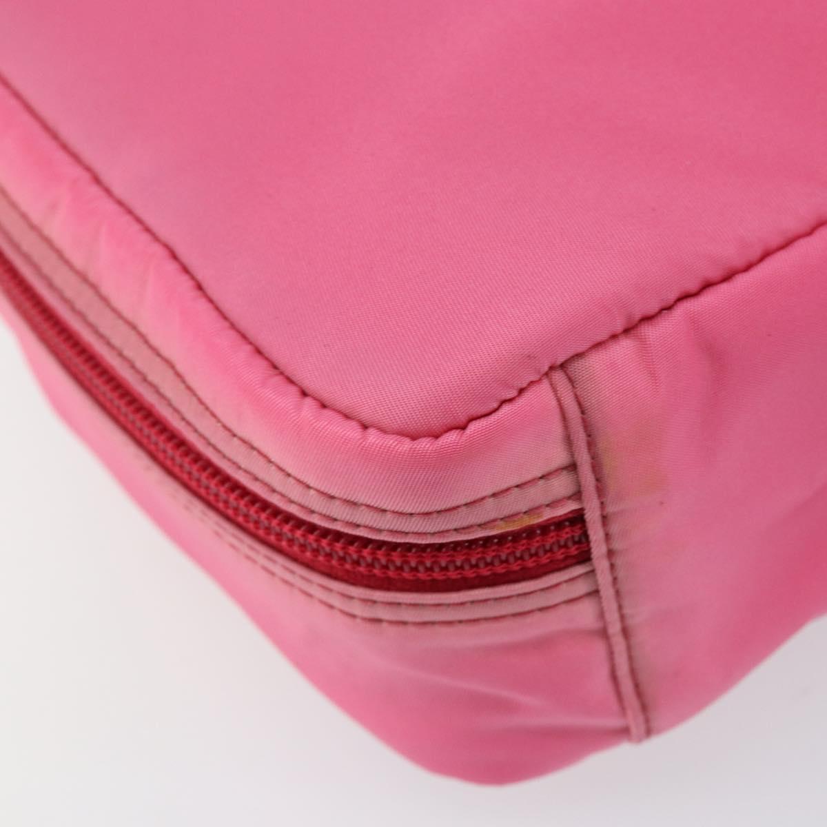 PRADA Vanity Cosmetic Pouch Nylon Pink Silver Auth 153441