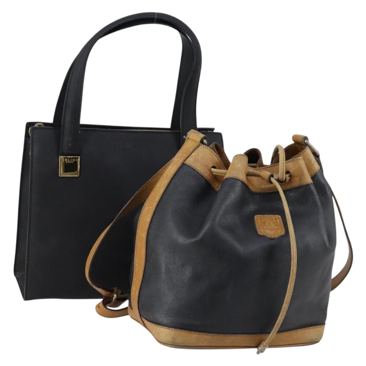 CELINE Shoulder Bag Leather 2 Set Black Auth 153444