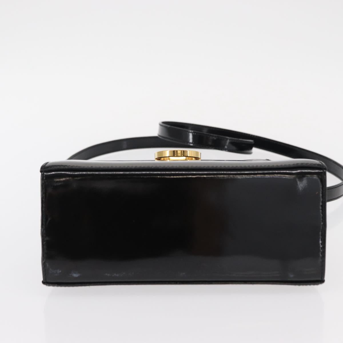 Salvatore Ferragamo Gancini Hand Bag Enamel 2way Black Gold Auth 153460