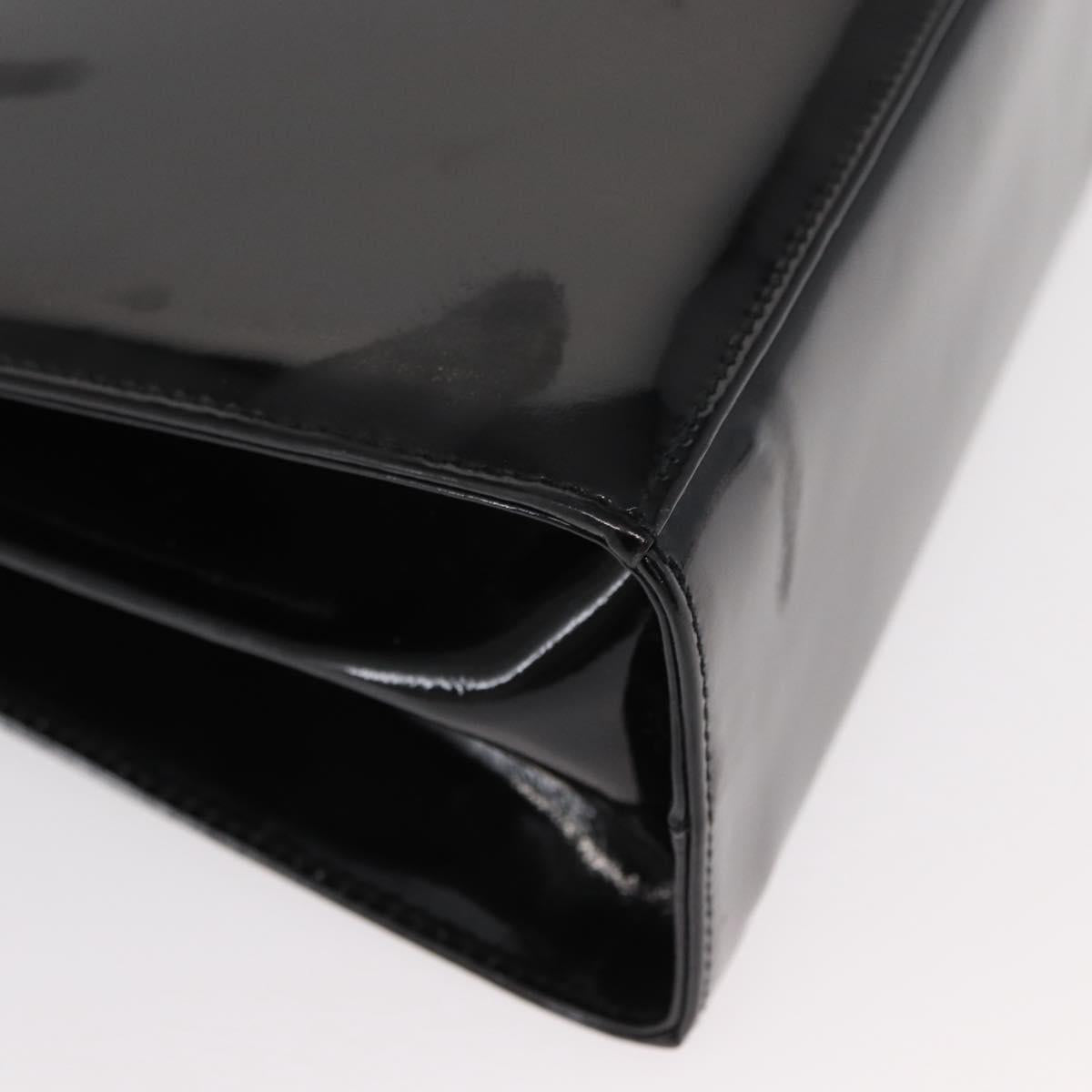 Salvatore Ferragamo Gancini Hand Bag Enamel 2way Black Gold Auth 153460