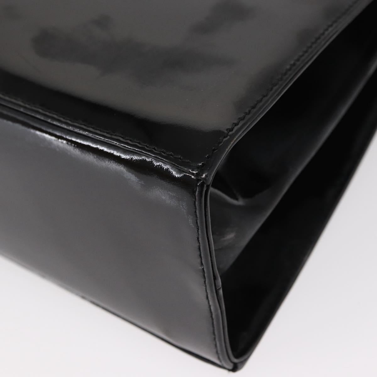 Salvatore Ferragamo Gancini Hand Bag Enamel 2way Black Gold Auth 153460