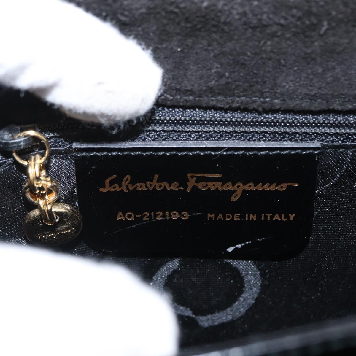 Salvatore Ferragamo Gancini Hand Bag Enamel 2way Black Gold Auth 153460
