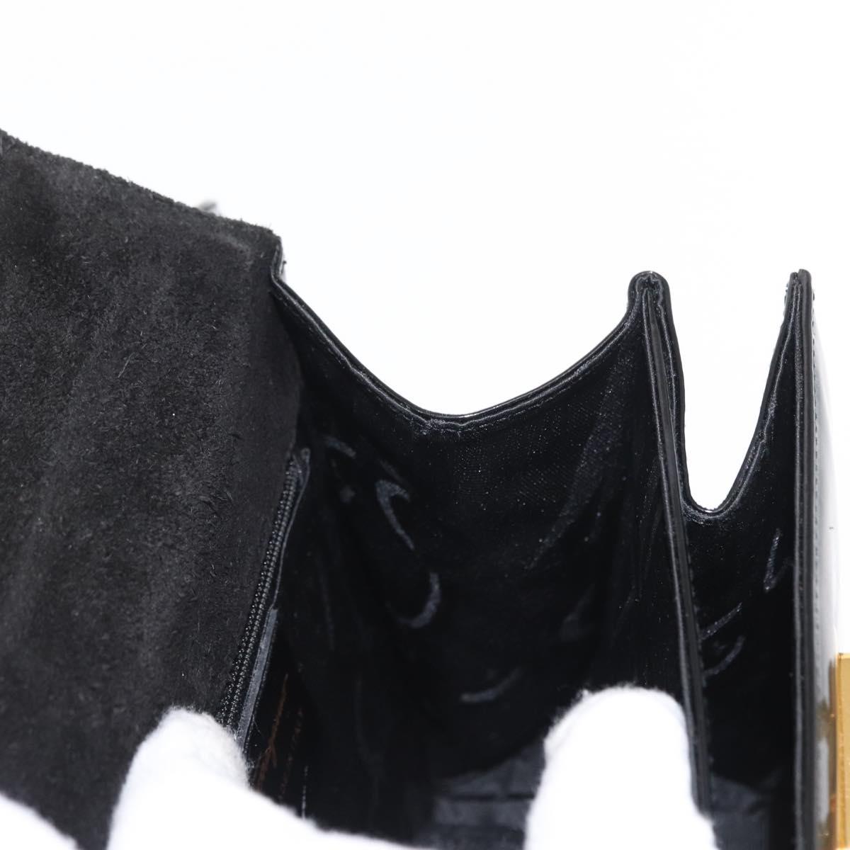 Salvatore Ferragamo Gancini Hand Bag Enamel 2way Black Gold Auth 153460