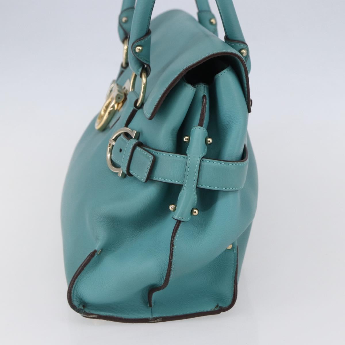 Salvatore Ferragamo Gancini Tote Bag Leather Turquoise Blue Auth 153461