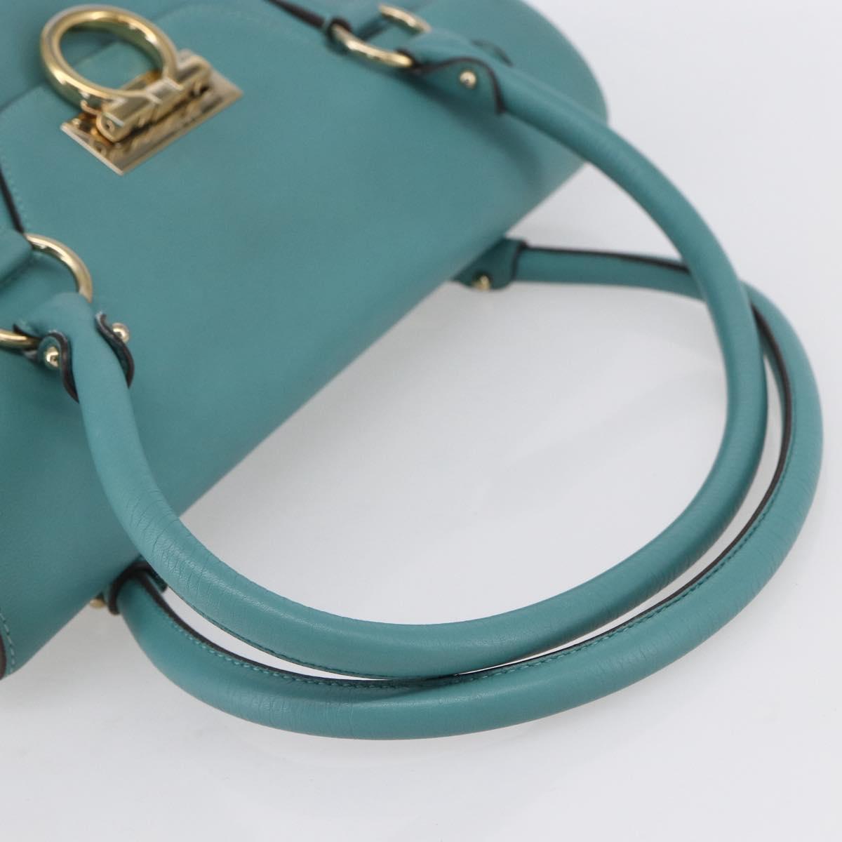 Salvatore Ferragamo Gancini Tote Bag Leather Turquoise Blue Auth 153461