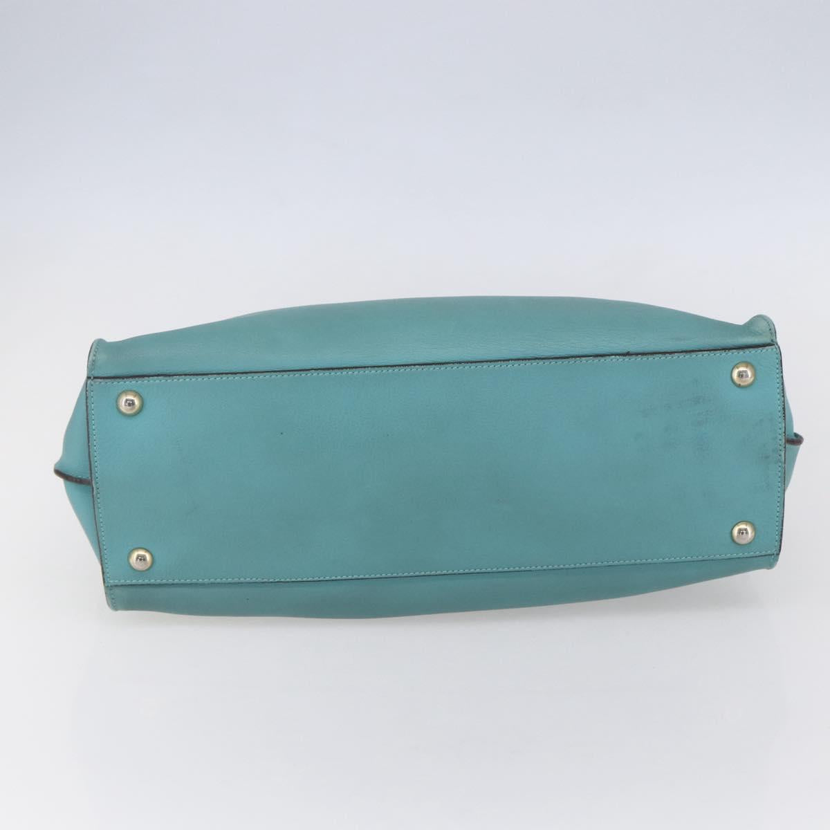 Salvatore Ferragamo Gancini Tote Bag Leather Turquoise Blue Auth 153461