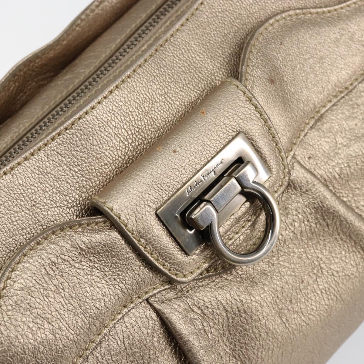 Salvatore Ferragamo Gancini Tote Bag Leather Gold Auth 153462