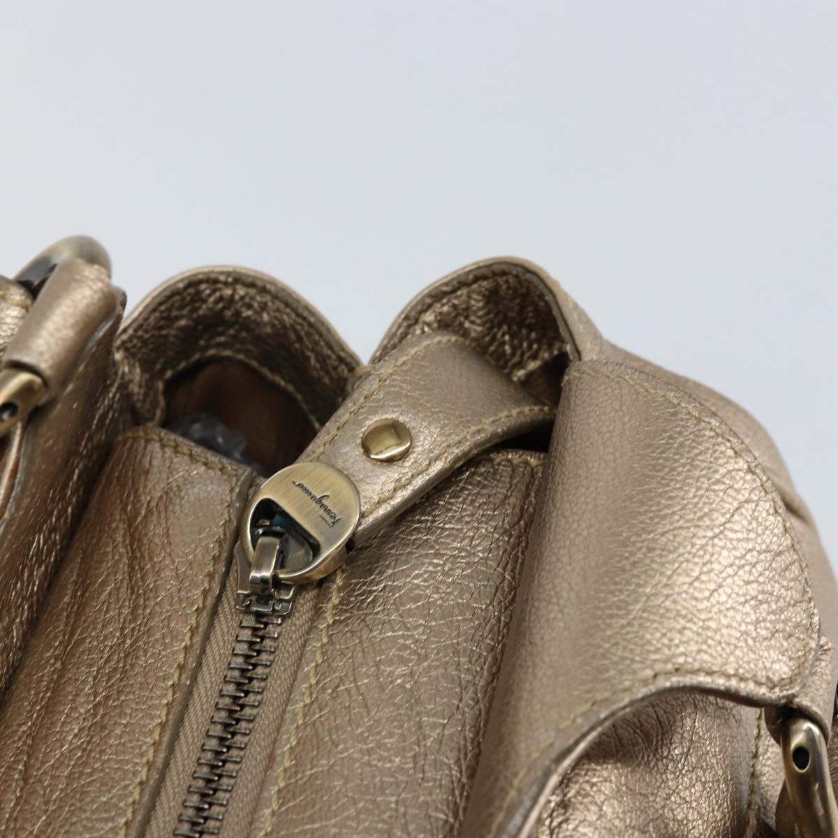 Salvatore Ferragamo Gancini Tote Bag Leather Gold Auth 153462