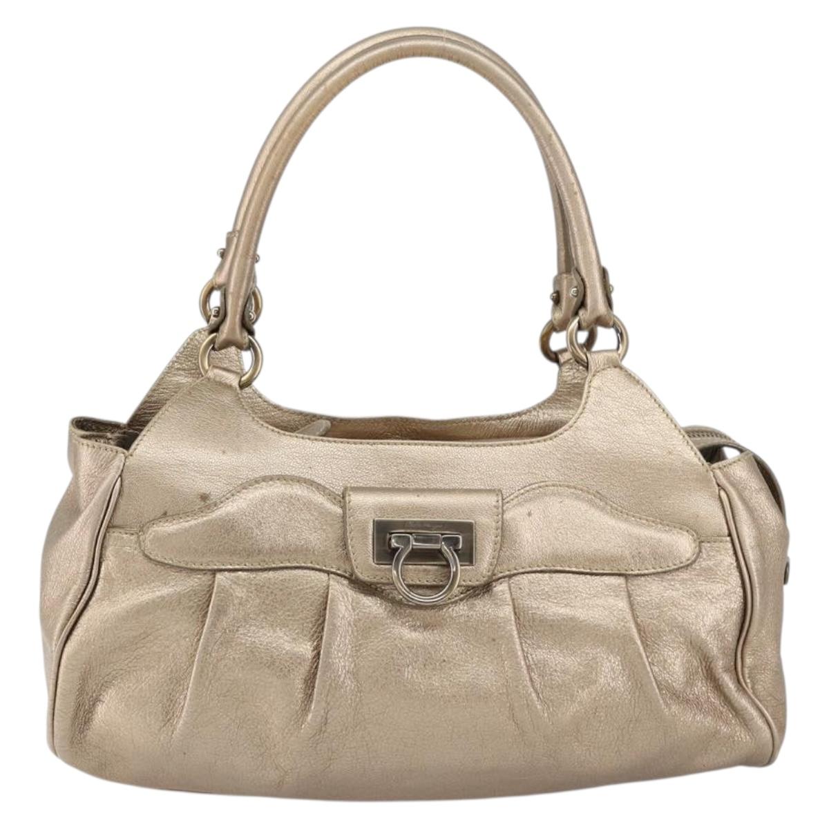 Salvatore Ferragamo Gancini Tote Bag Leather Gold Auth 153462