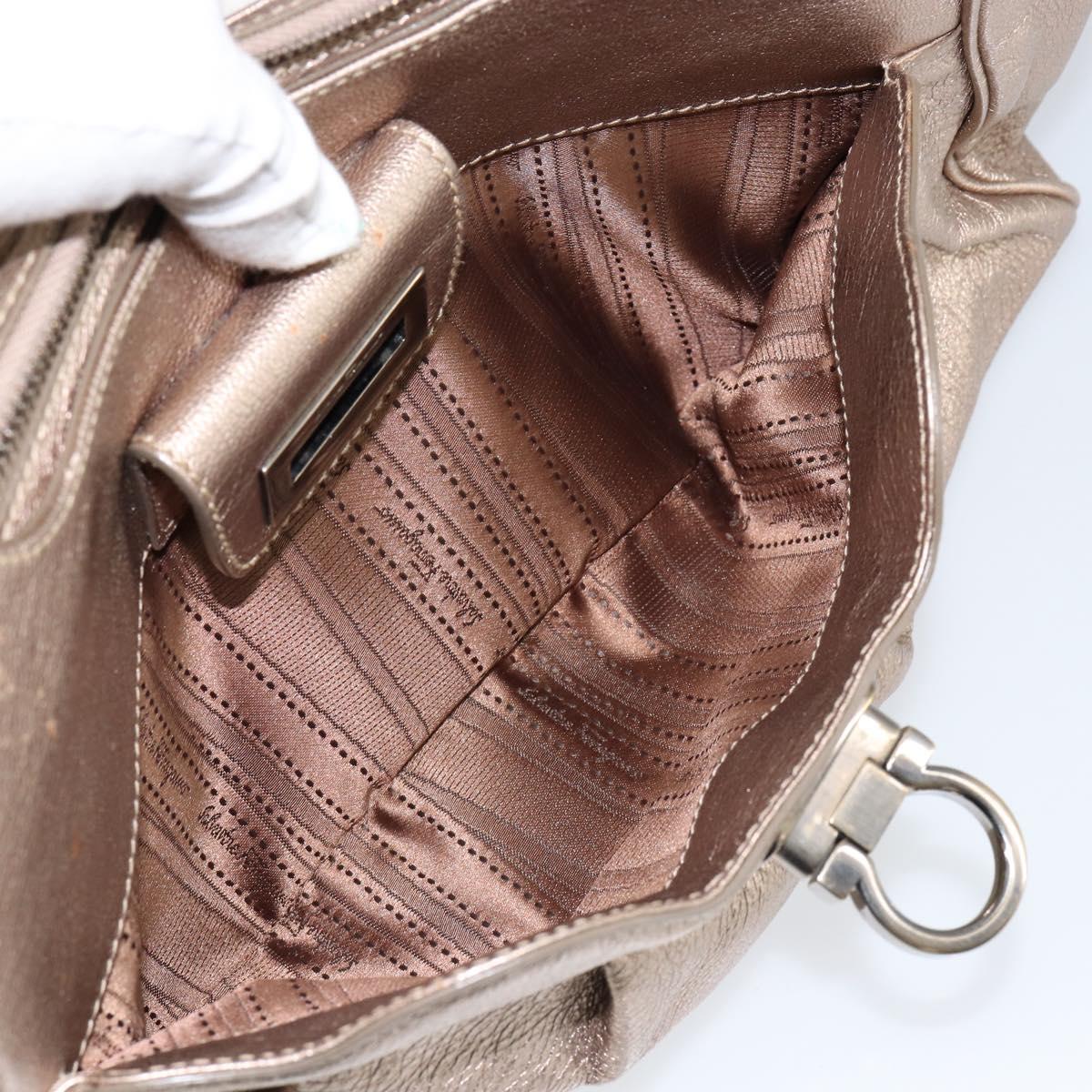 Salvatore Ferragamo Gancini Tote Bag Leather Gold Auth 153462