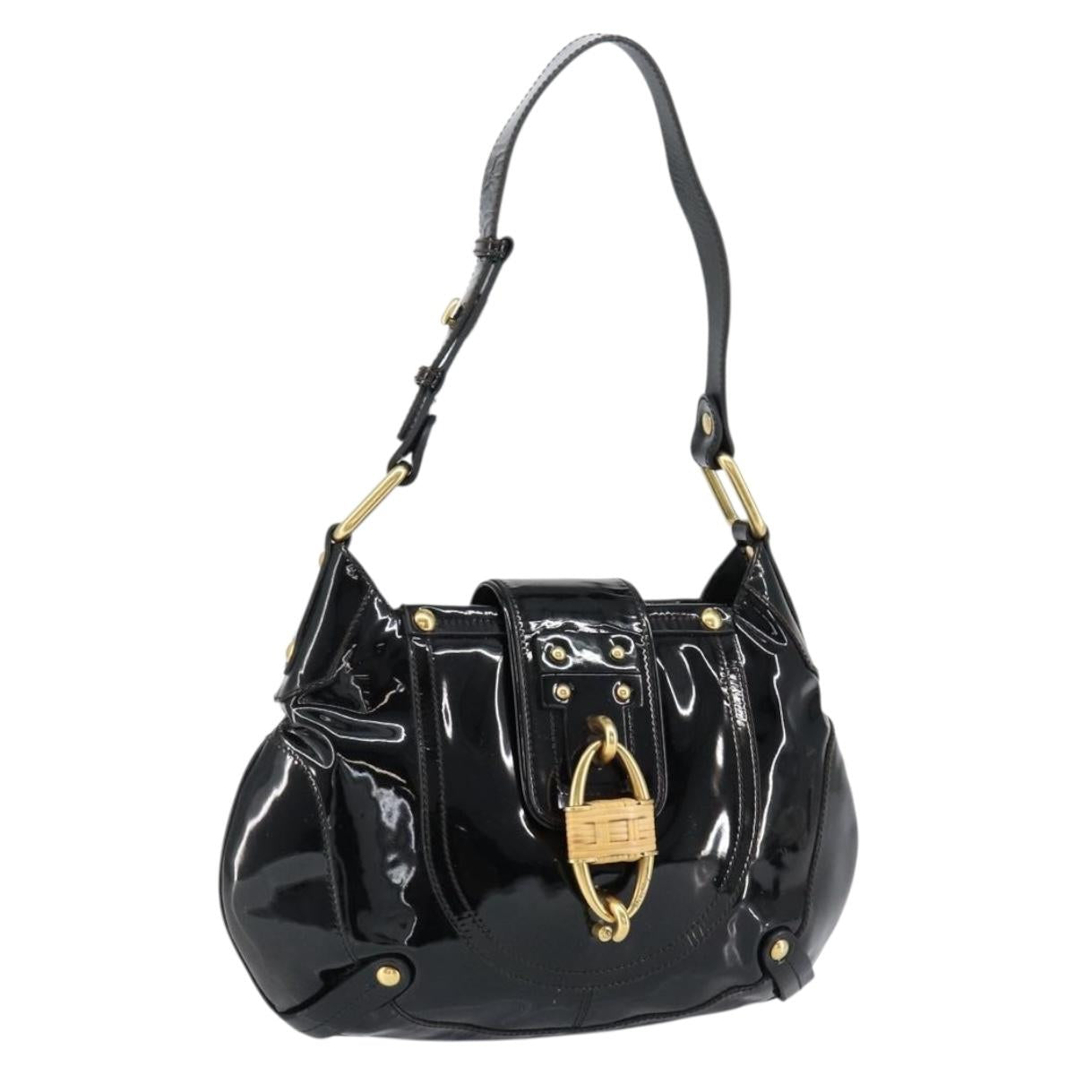 Salvatore Ferragamo Gancini Tote Bag Enamel Black Gold Auth 153463