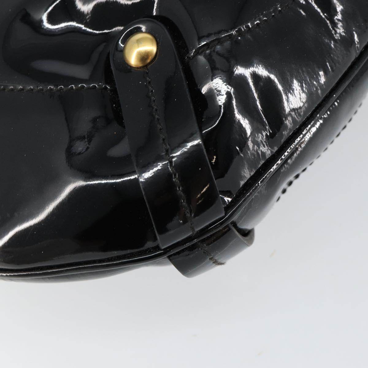 Salvatore Ferragamo Gancini Tote Bag Enamel Black Gold Auth 153463