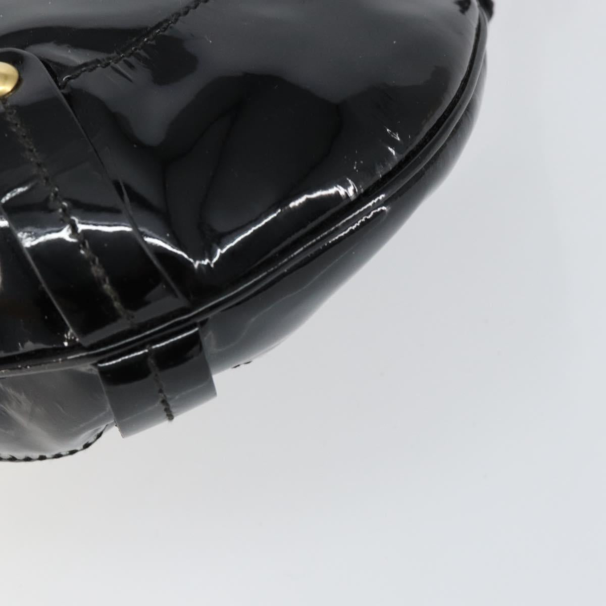 Salvatore Ferragamo Gancini Tote Bag Enamel Black Gold Auth 153463