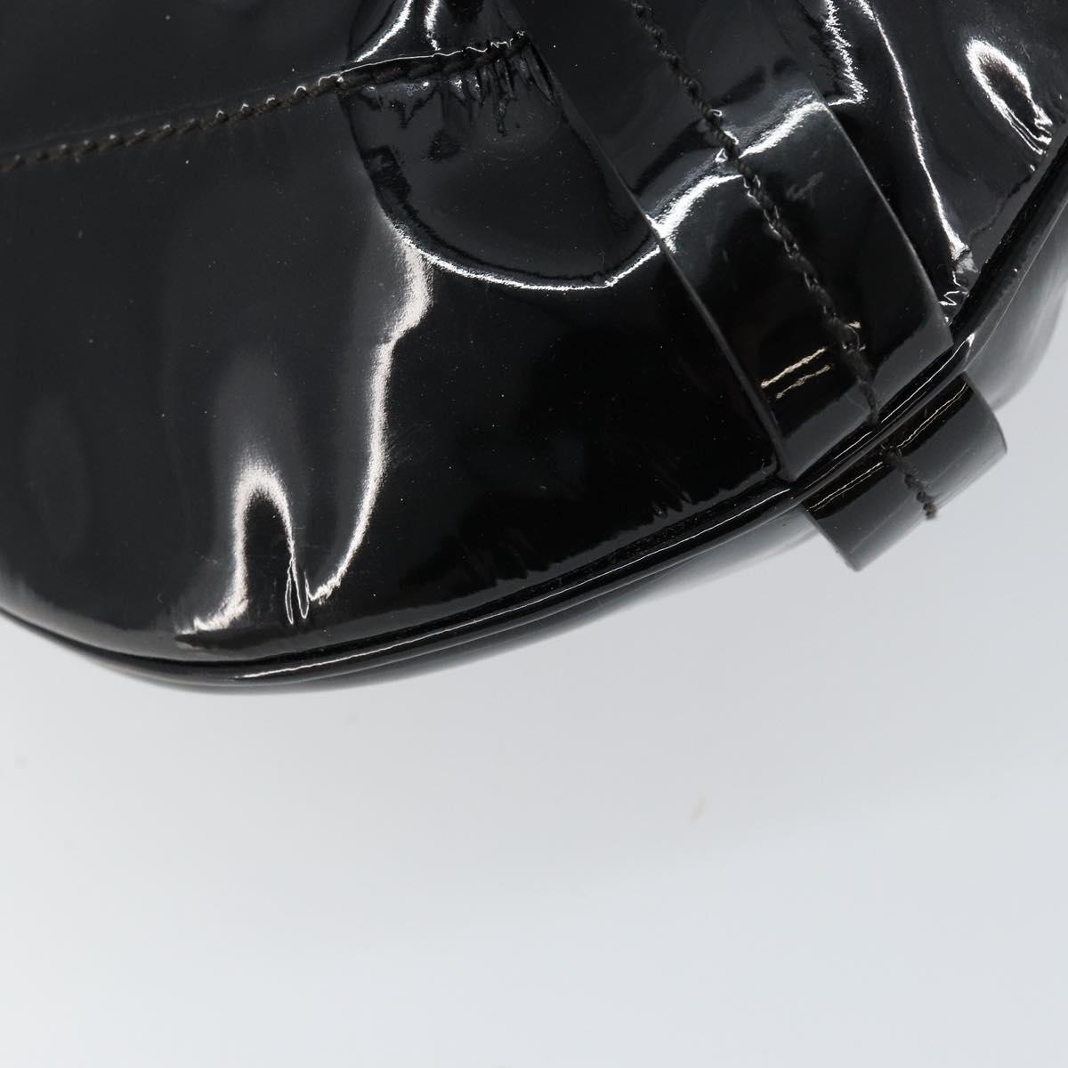 Salvatore Ferragamo Gancini Tote Bag Enamel Black Gold Auth 153463