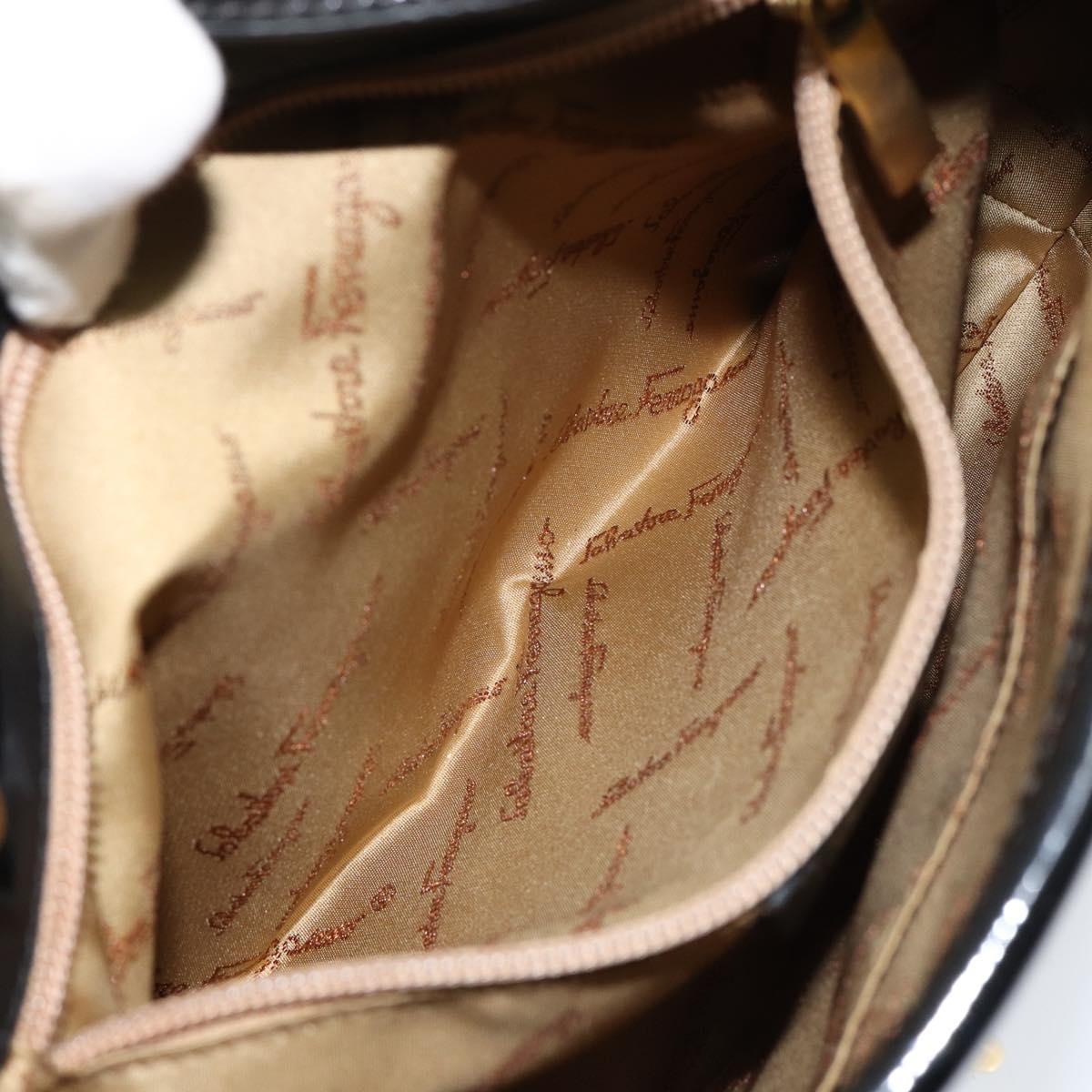 Salvatore Ferragamo Gancini Tote Bag Enamel Black Gold Auth 153463