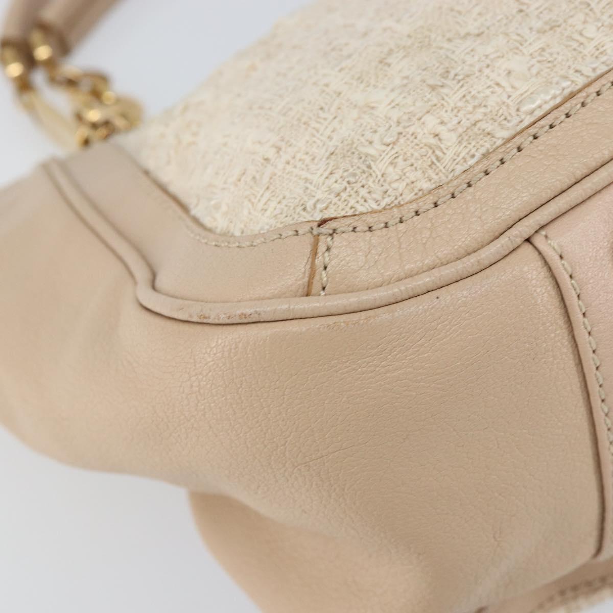 Salvatore Ferragamo Gancini Tote Bag Tweed Suede Beige Gold Auth 153464