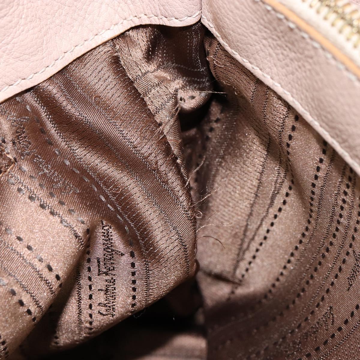 Salvatore Ferragamo Gancini Tote Bag Tweed Suede Beige Gold Auth 153464