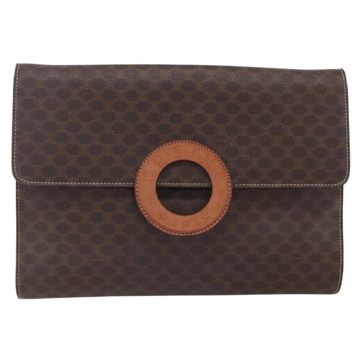 CELINE Macadam Canvas Circle Shoulder Bag PVC Leather Brown Gold Auth 153465