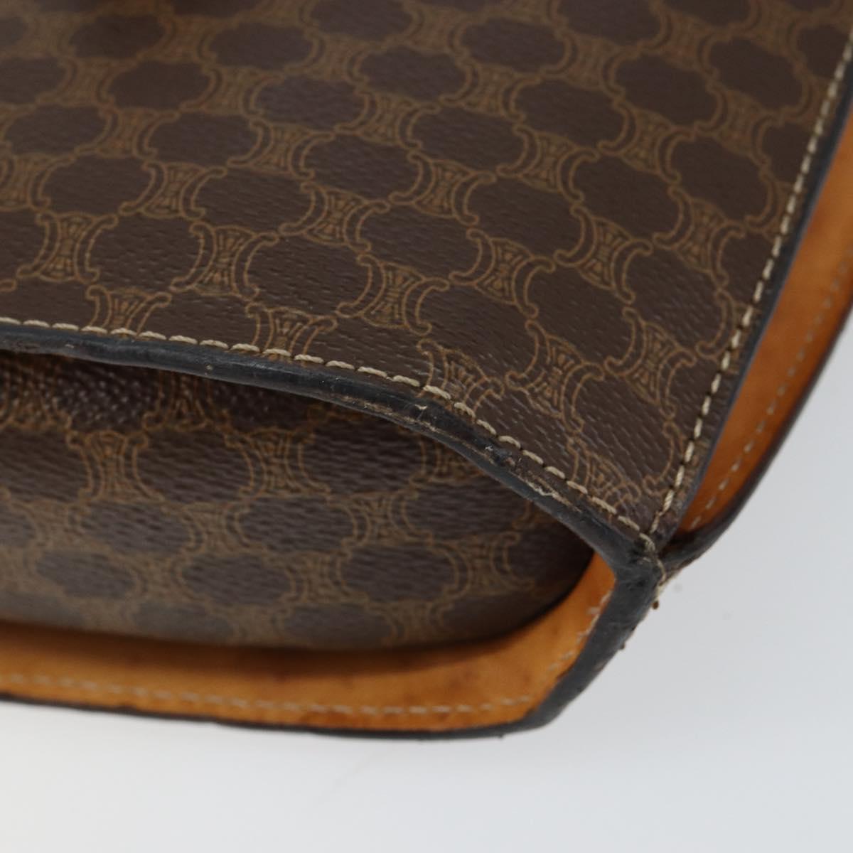 CELINE Macadam Canvas Medallion Shoulder Bag PVC Leather Brown Gold Auth 153467