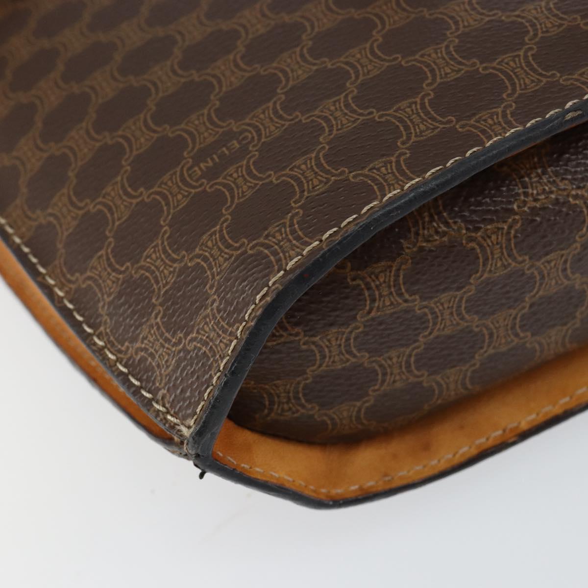 CELINE Macadam Canvas Medallion Shoulder Bag PVC Leather Brown Gold Auth 153467