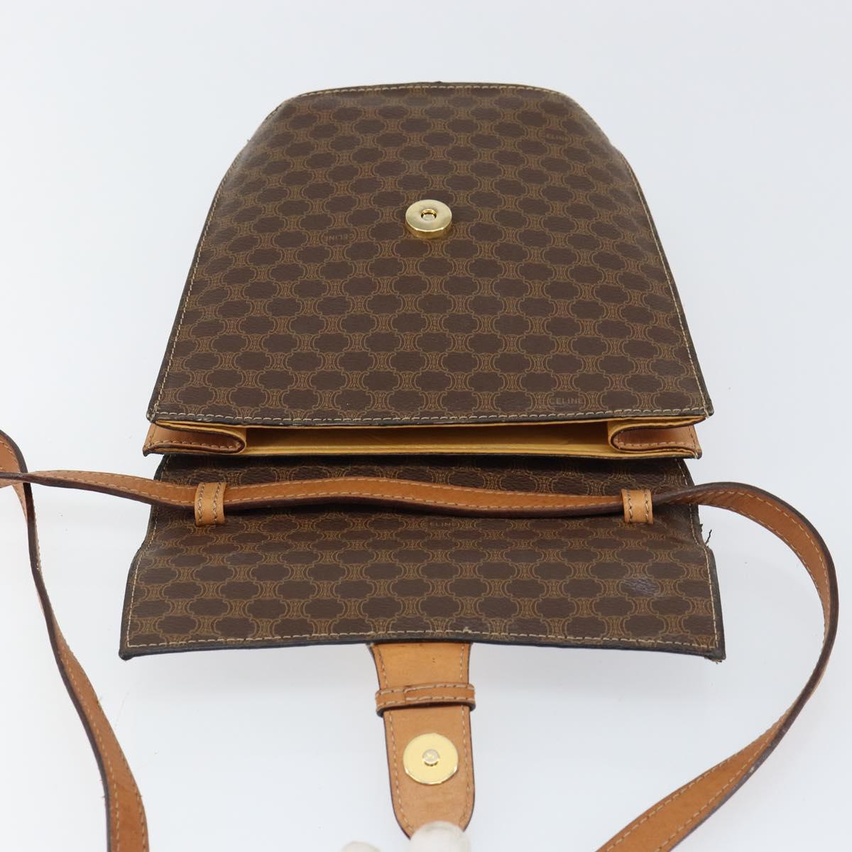 CELINE Macadam Canvas Medallion Shoulder Bag PVC Leather Brown Gold Auth 153467