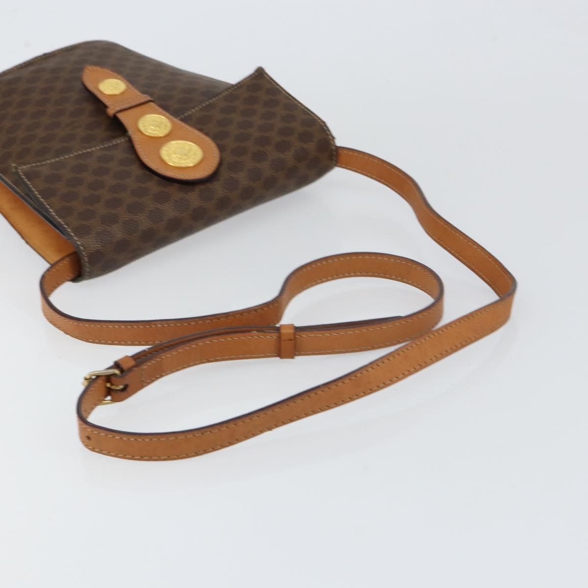 CELINE Macadam Canvas Medallion Shoulder Bag PVC Leather Brown Gold Auth 153467