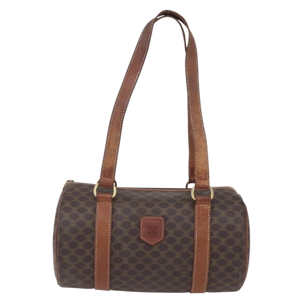 CELINE Macadam Canvas Shoulder Bag PVC Leather Brown Gold Auth 153468