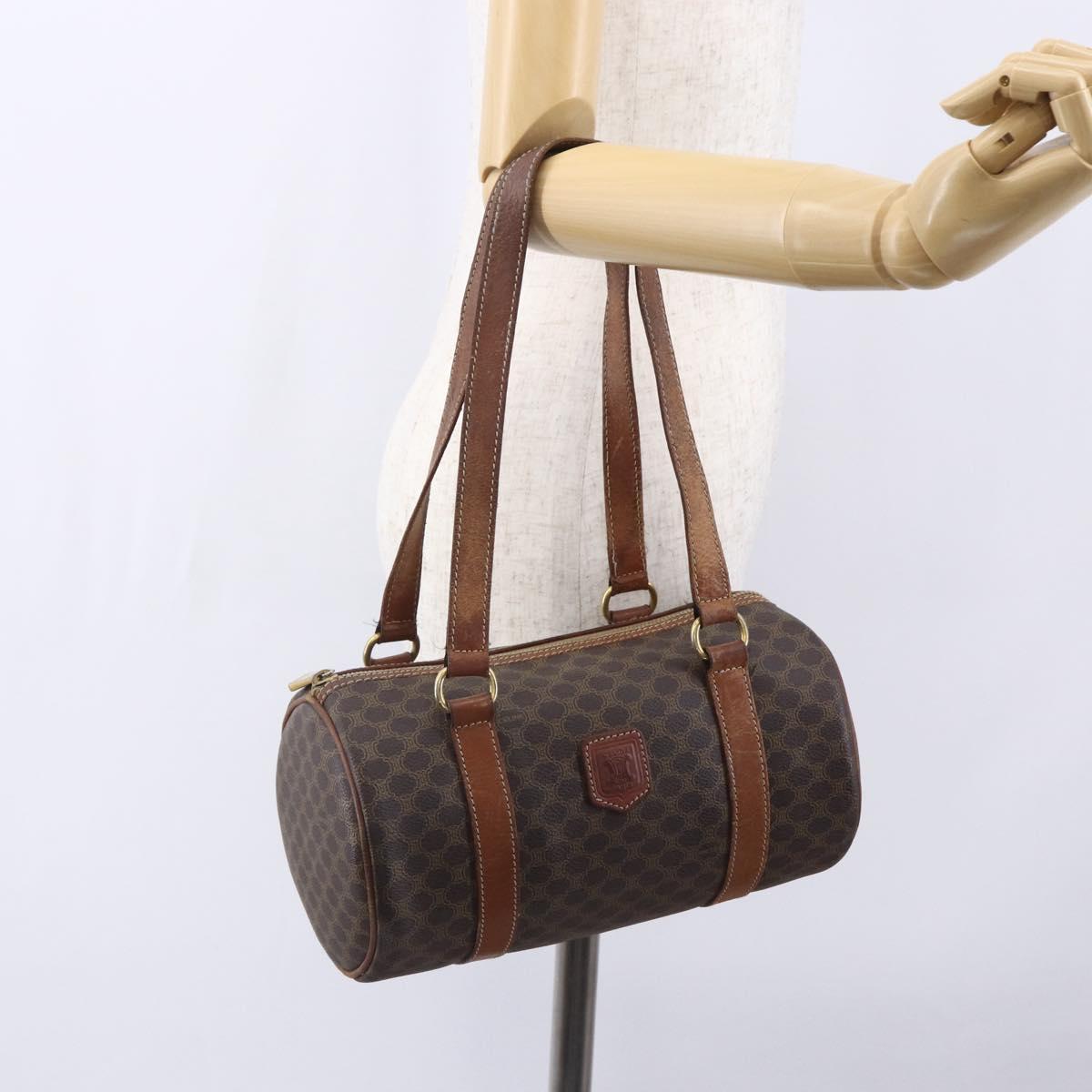 CELINE Macadam Canvas Shoulder Bag PVC Leather Brown Gold Auth 153468