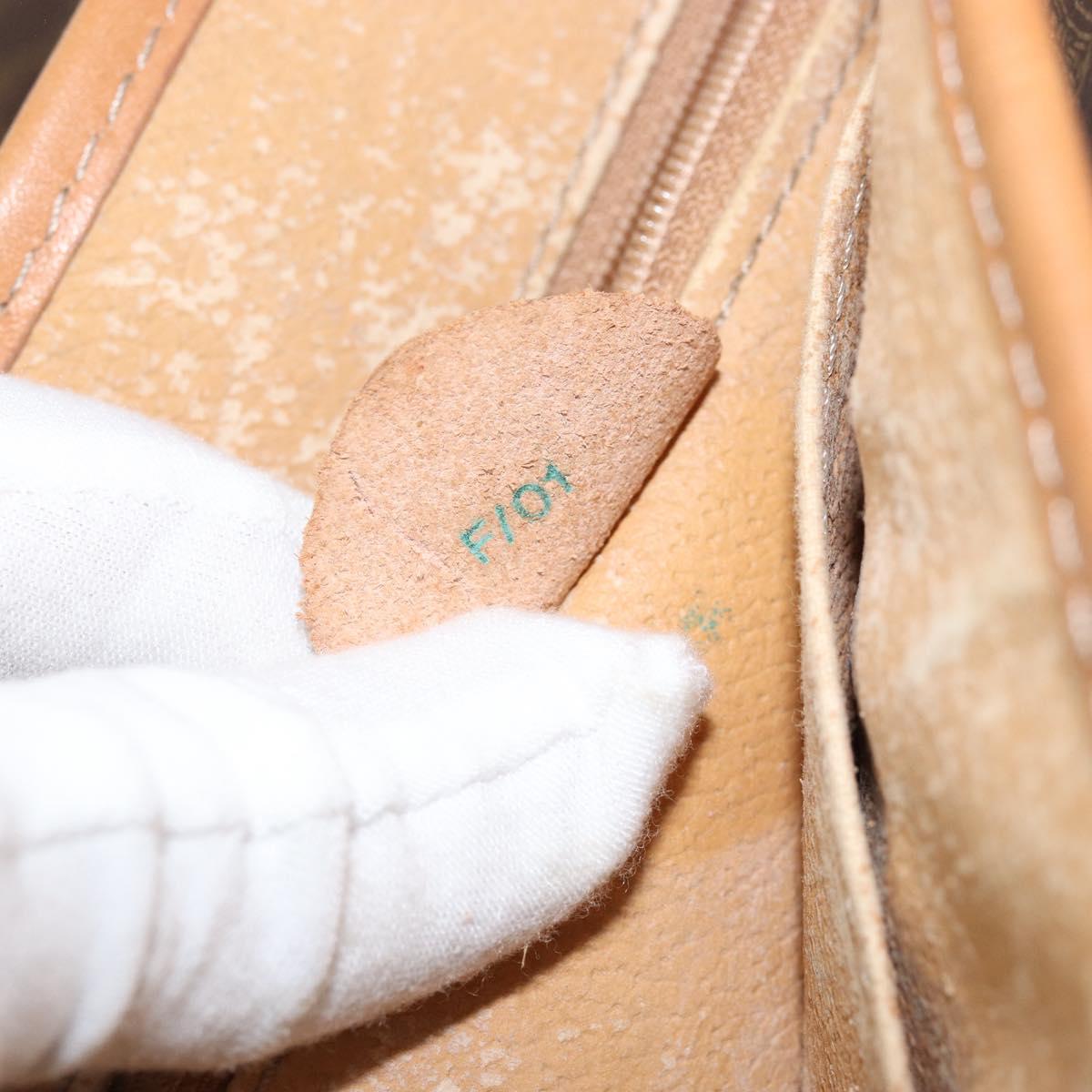 CELINE Macadam Canvas Clutch Bag PVC Leather Brown Gold Auth 153469