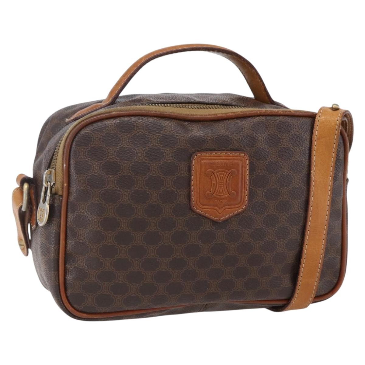 CELINE Macadam Canvas Hand Bag PVC Leather 2way Brown Gold Auth 153470