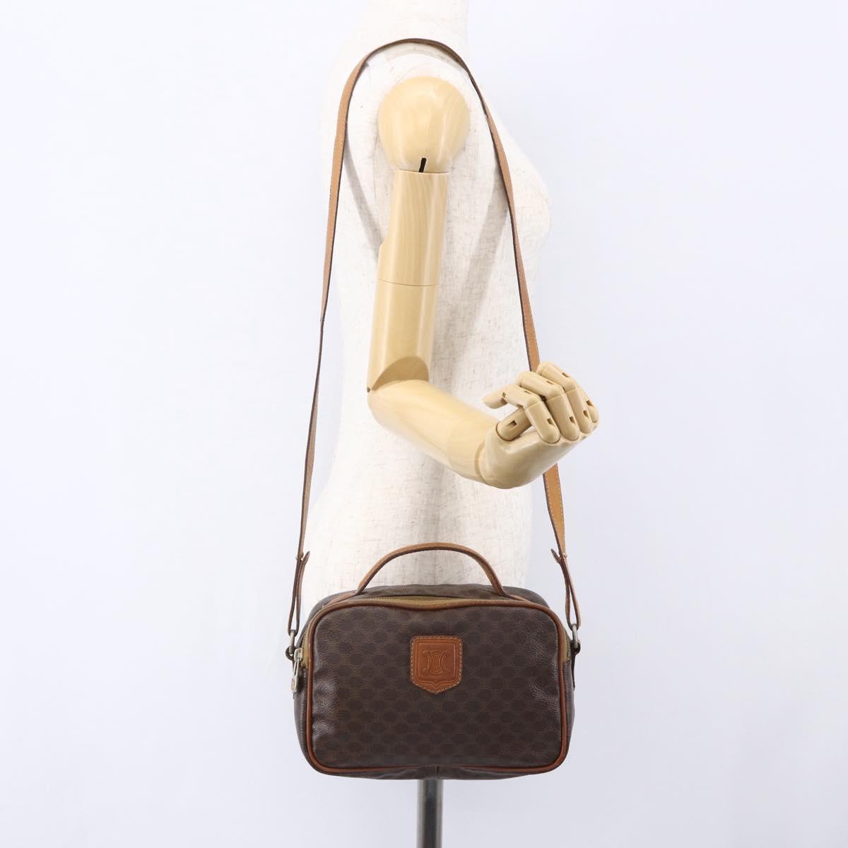 CELINE Macadam Canvas Hand Bag PVC Leather 2way Brown Gold Auth 153470