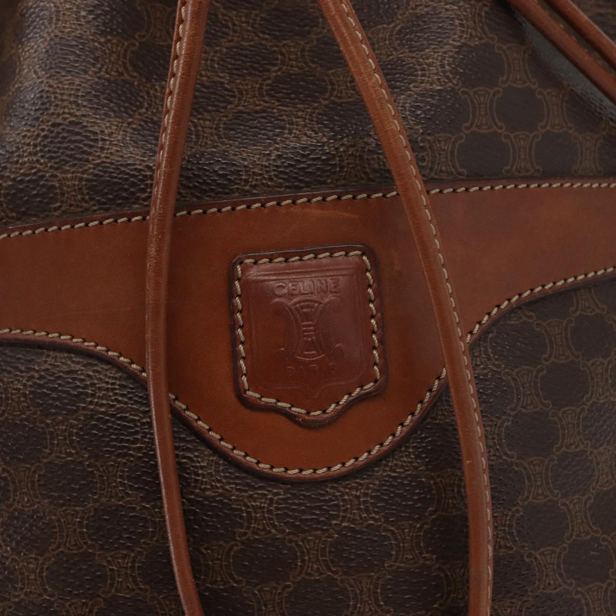 CELINE Macadam Canvas Shoulder Bag PVC Leather Brown Gold Auth 153471