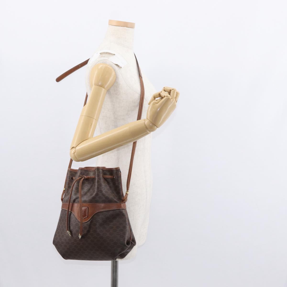 CELINE Macadam Canvas Shoulder Bag PVC Leather Brown Gold Auth 153471