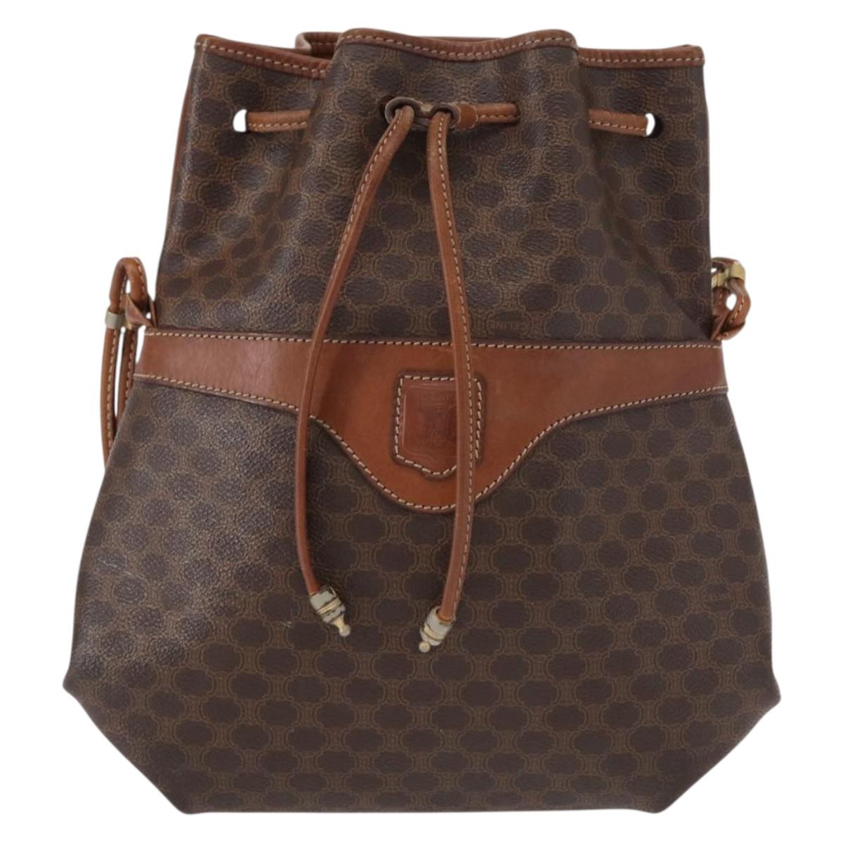 CELINE Macadam Canvas Shoulder Bag PVC Leather Brown Gold Auth 153471