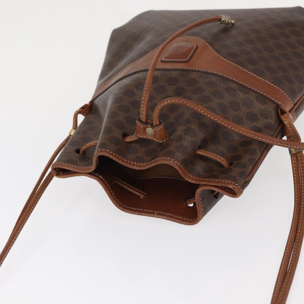 CELINE Macadam Canvas Shoulder Bag PVC Leather Brown Gold Auth 153471