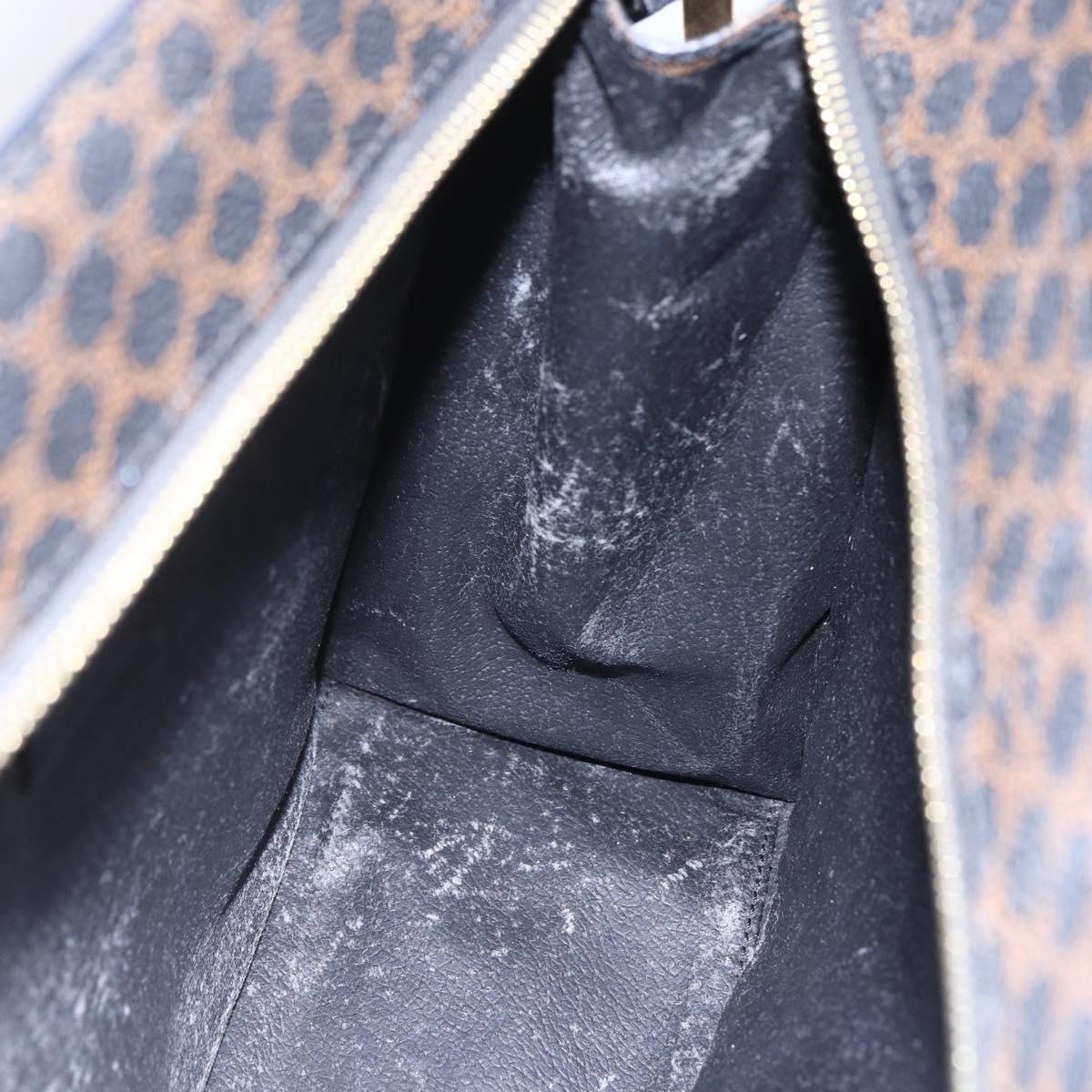 CELINE Macadam Canvas Circle Hand Bag PVC Leather Black Gold Auth 153472