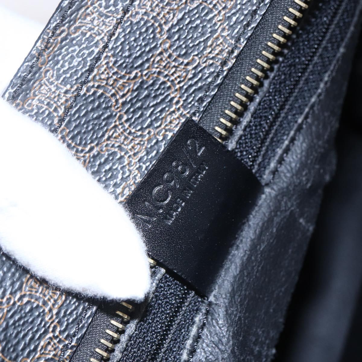 CELINE Macadam Canvas Circle Hand Bag PVC Leather Black Gold Auth 153472